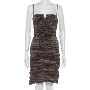 Nicole Miller brown ruched satin dress 0P
